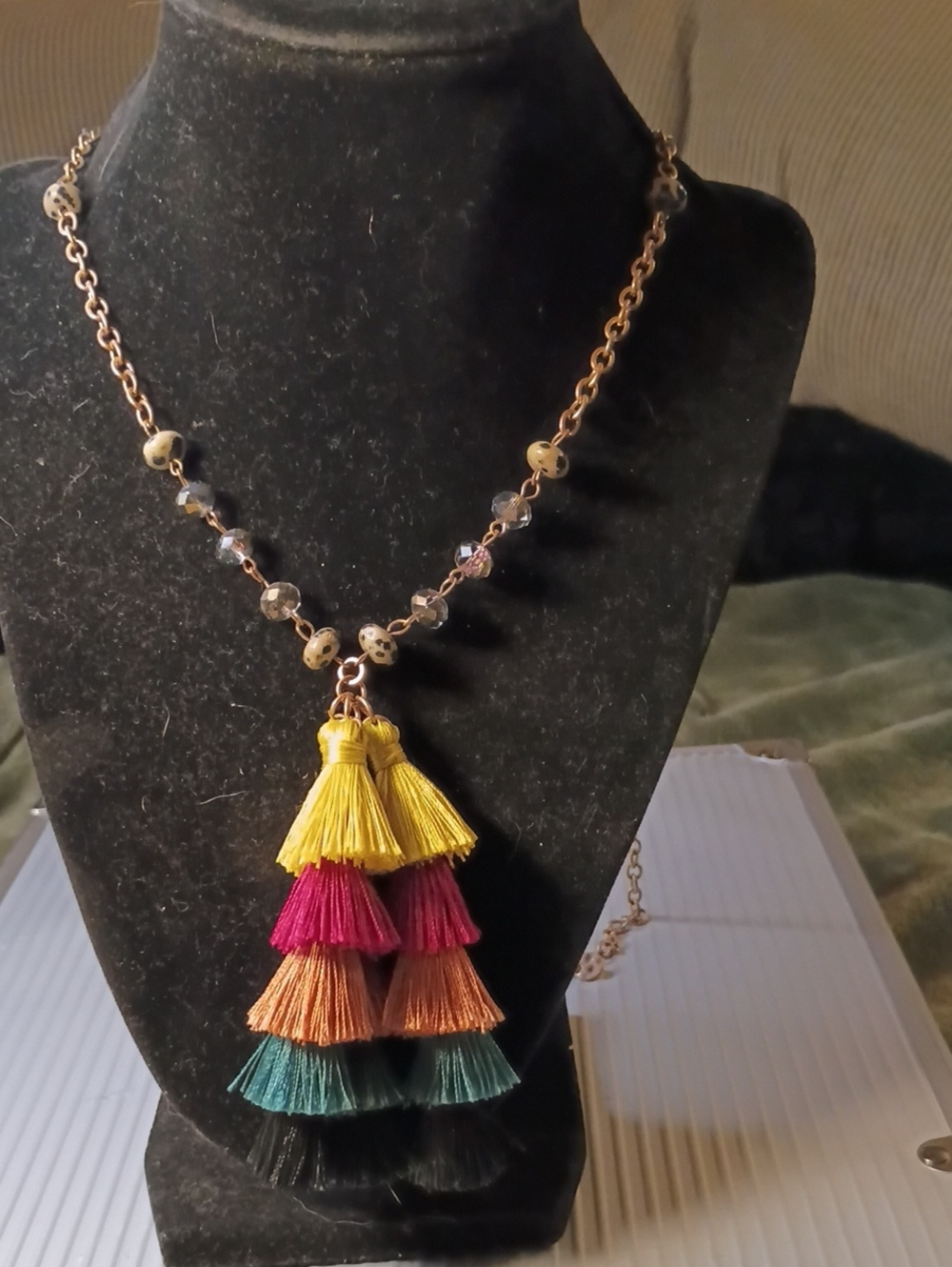 Colorblock Multi-Tassel Pendant Necklace in Yellow, Pink, Orange, Teal & Black